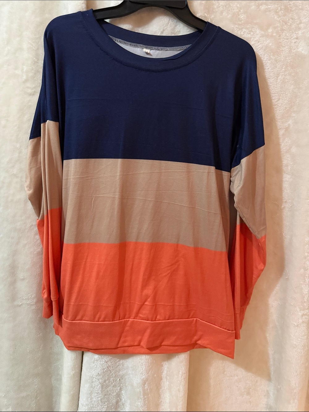 Colorblock Long Sleeve Kids Top - Navy, Tan & Coral